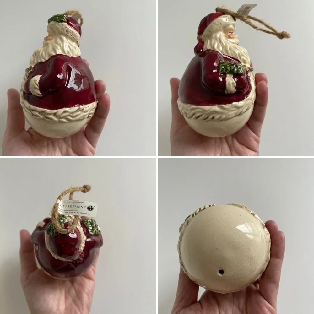 Department 56 Santa and Snowman‎ Ceramic ornaments 4” Round Belly